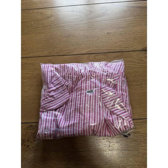 WOMAN WITHIN Pink Plaid Short Sleeve Shirt Size 5X Button‎ Down Cotton 38/40 - Picture 9 of 9